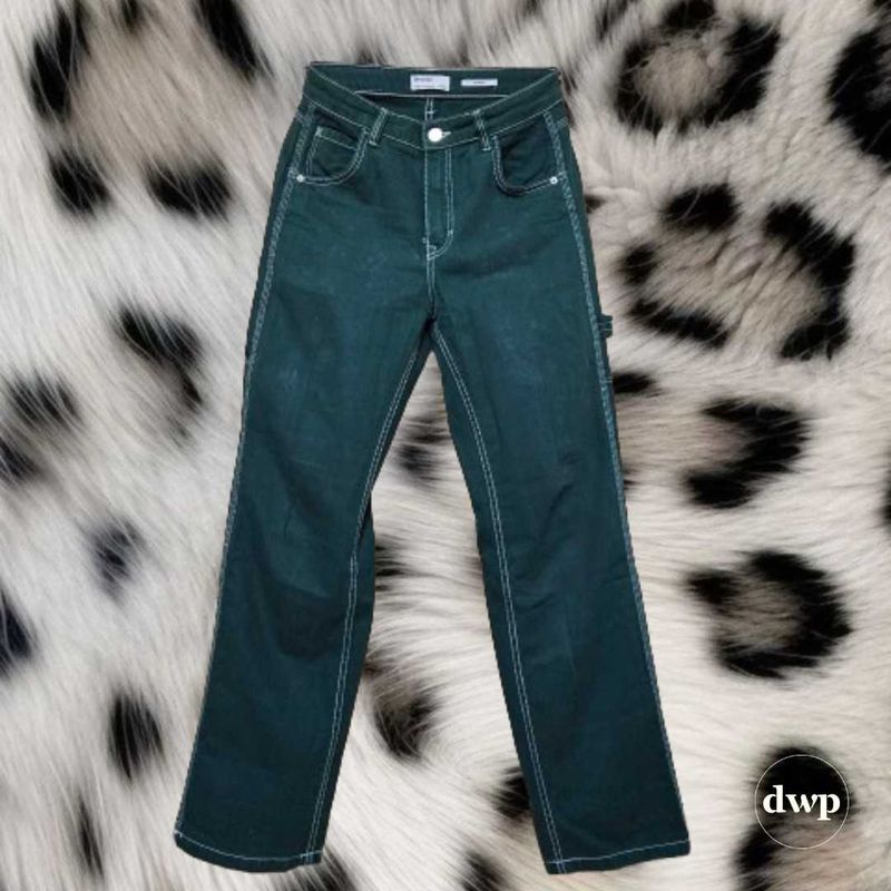 Bershka dark green high waist straight fit cargos