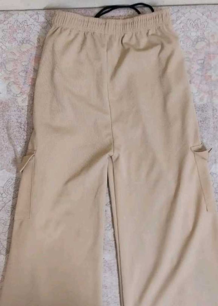 Beige Wide Leg Cargo Pants