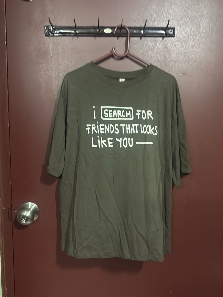 Graphic Tee - Olive Green Slogan T-Shirt
