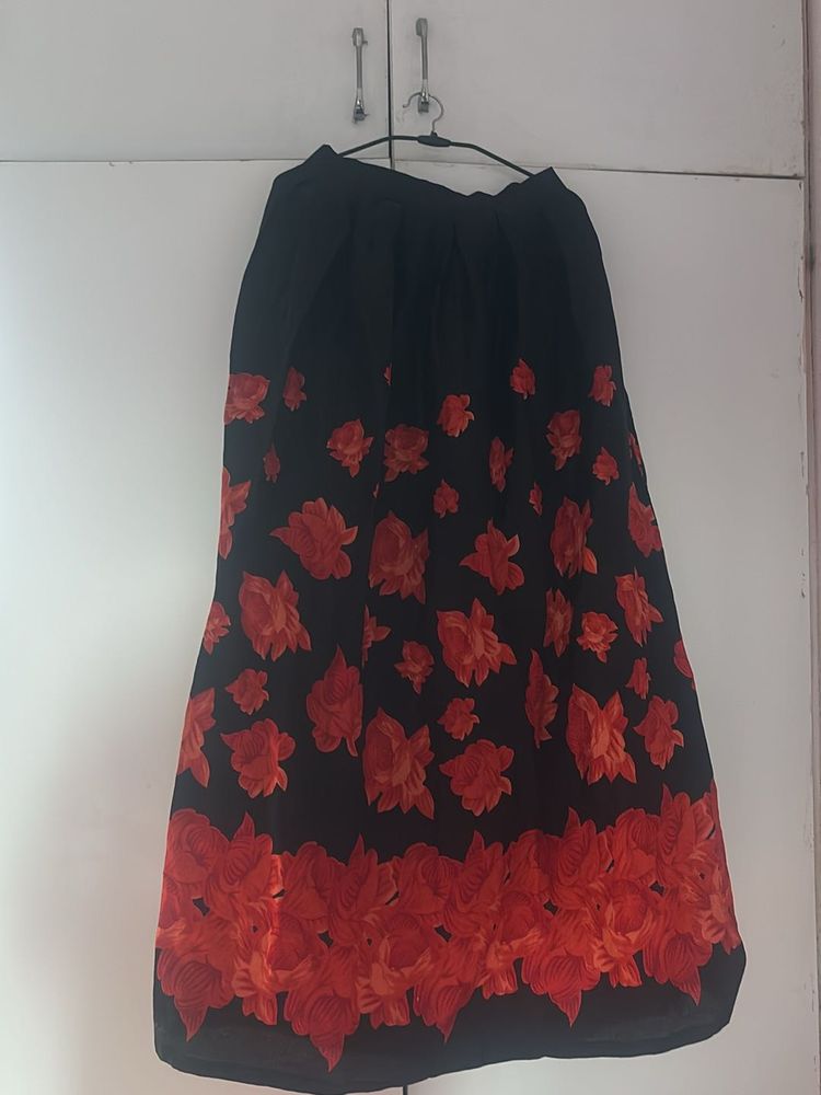 Floral Black Midi Skirt