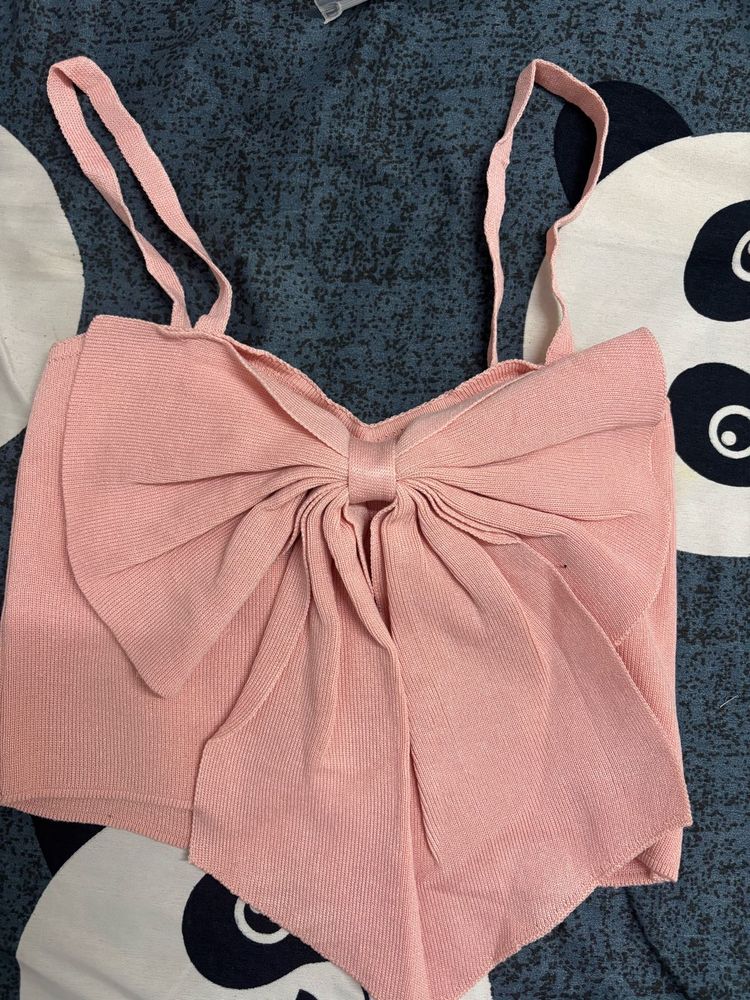 Pink Bow Crop Top
