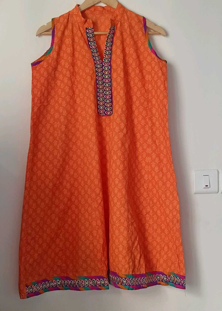 Orange Embroidered Kurti