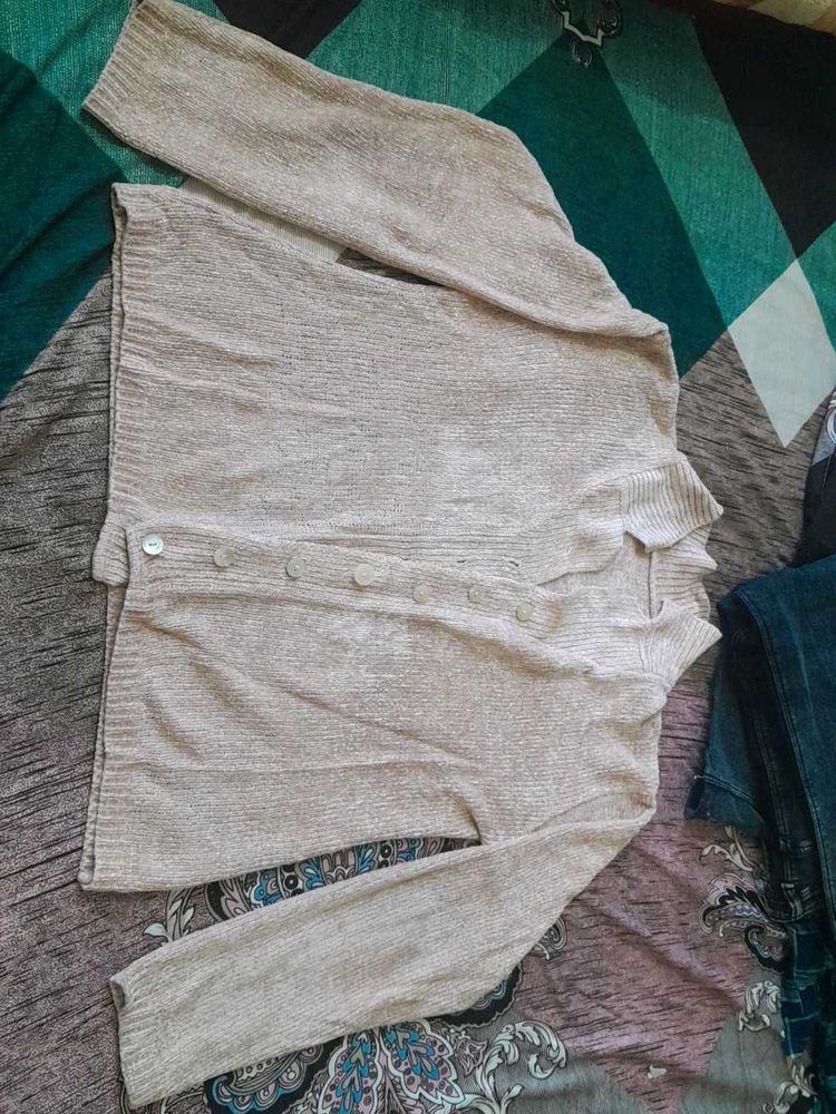 Beige Button-Down Cardigan