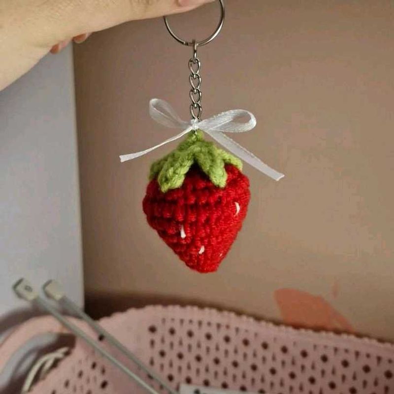 Strawberry Crochet Keychain
