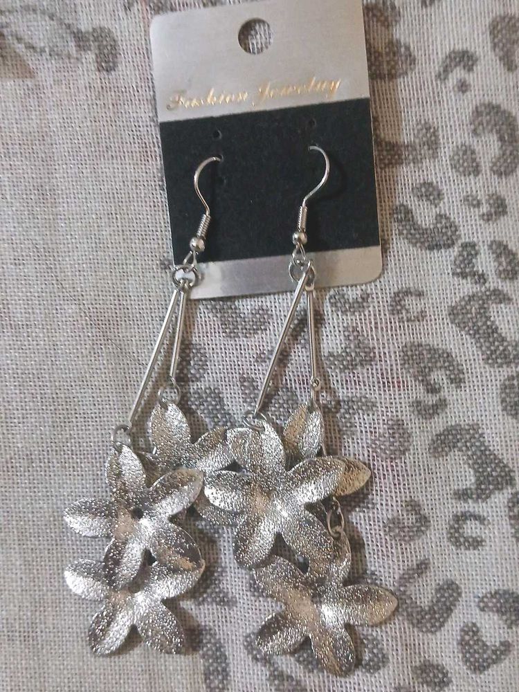 Silver Flower Drop Earrings