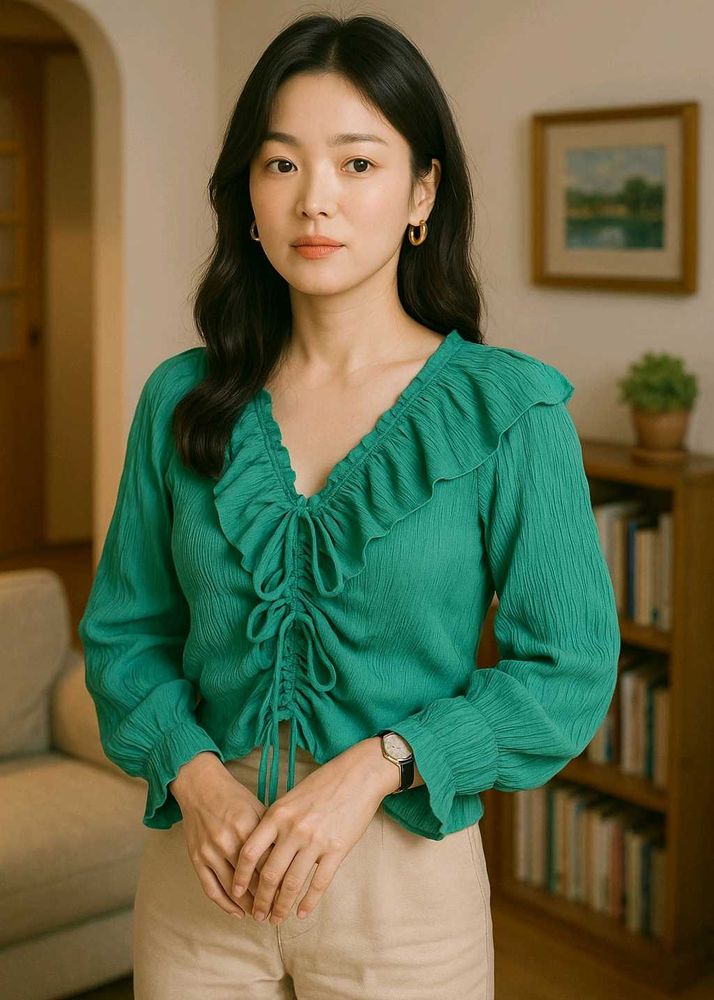 Green Ruffle Korean Top