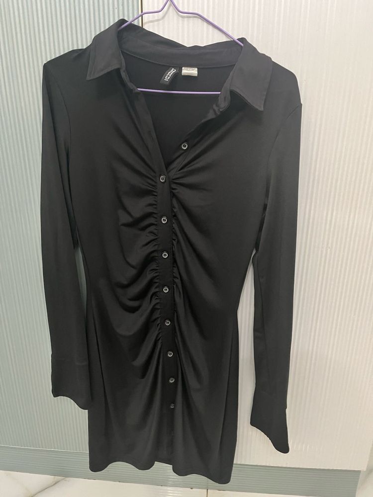 H&amp;M Black Ruched Mini Dress