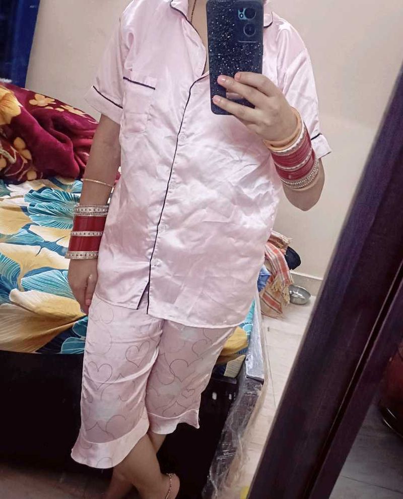 Pink Satin Heart Pajama Set