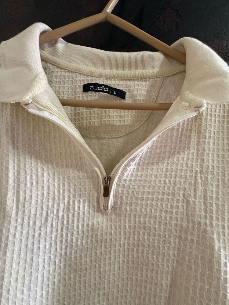 Zudio White Waffle Knit Pullover - Size L