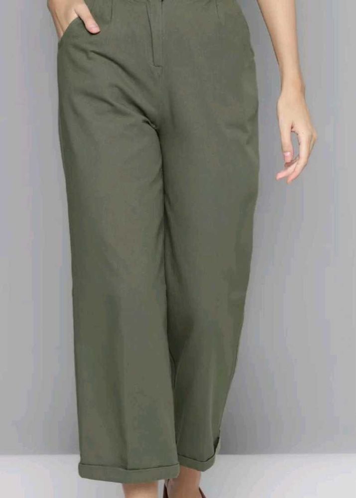 Olive Green Wide-Leg Pants