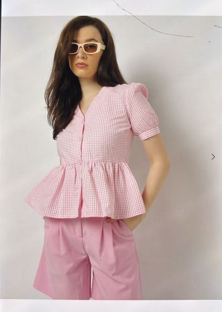 Pink Gingham Peplum Top