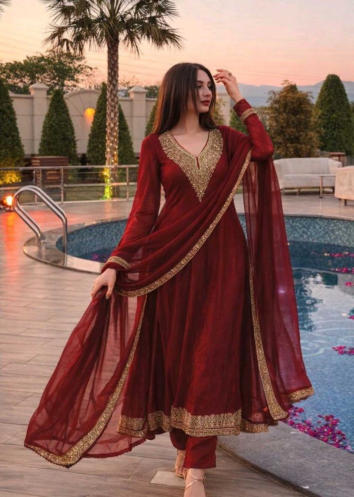Elegant Maroon Embroidered Salwar Suit
