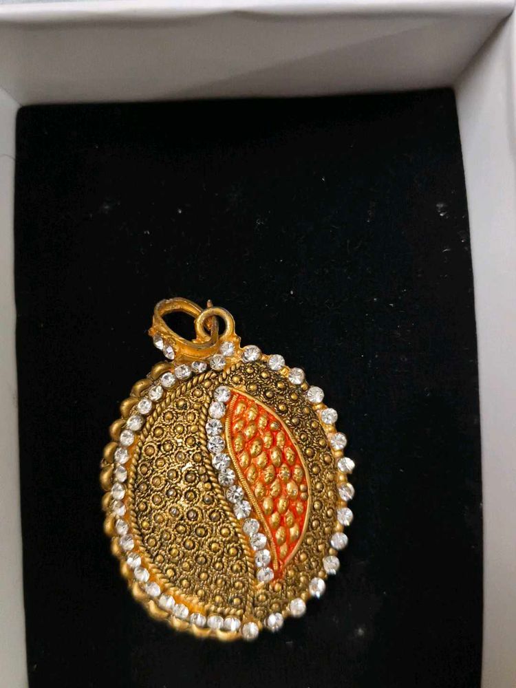 Gold-toned Pendant with Stones and Earrings