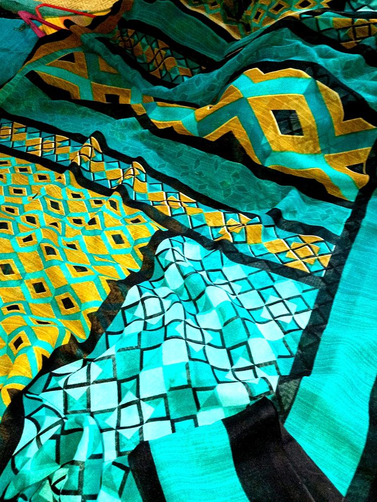 Green Georgette Colorful Saare