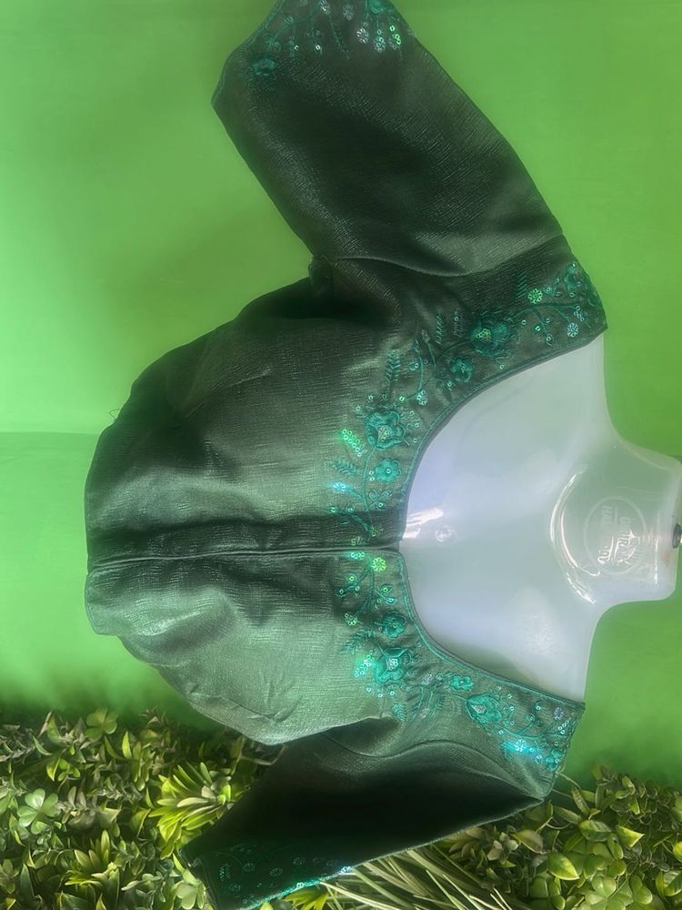 Not used Embroidered Green Blouse