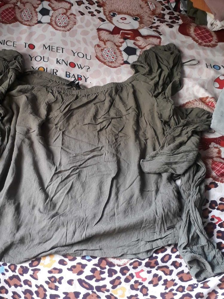 Olive Green Off-Shoulder Top