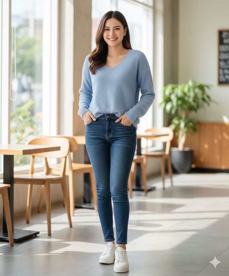 Casual Blue V-Neck Sweater