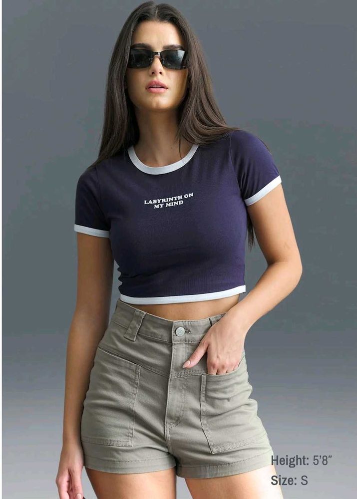 BONKERS CORNER Navy Cropped Graphic Tee