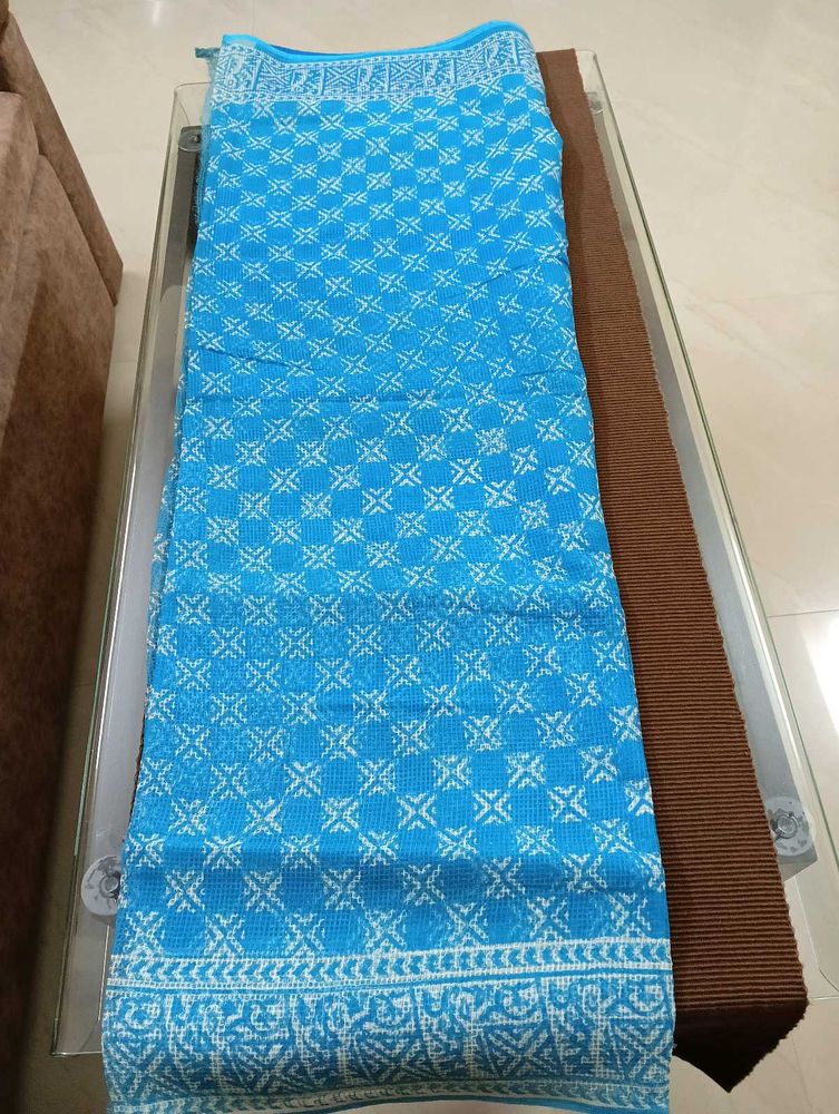 Soft Cotton Kota Saree In Blue With Inside False