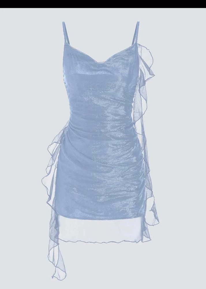 Blue Ruffle Detail Mini Dress