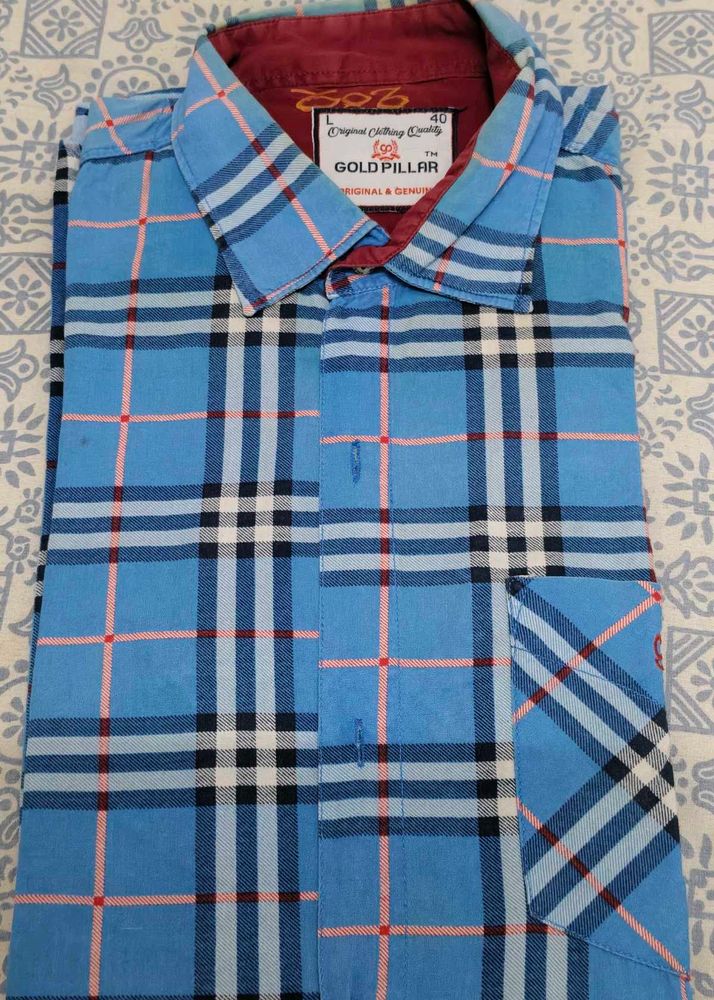 Blue Plaid Casual Shirt