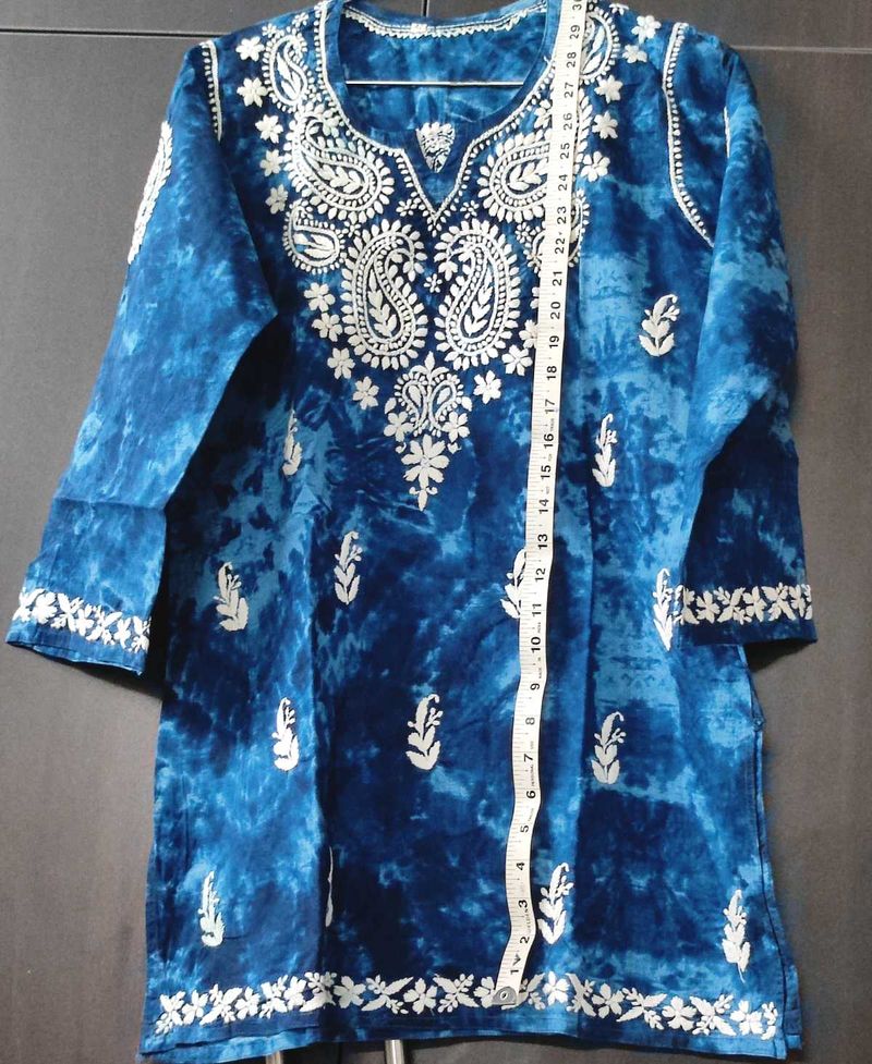 Dark Blue tie N Dye Embroidery Top
