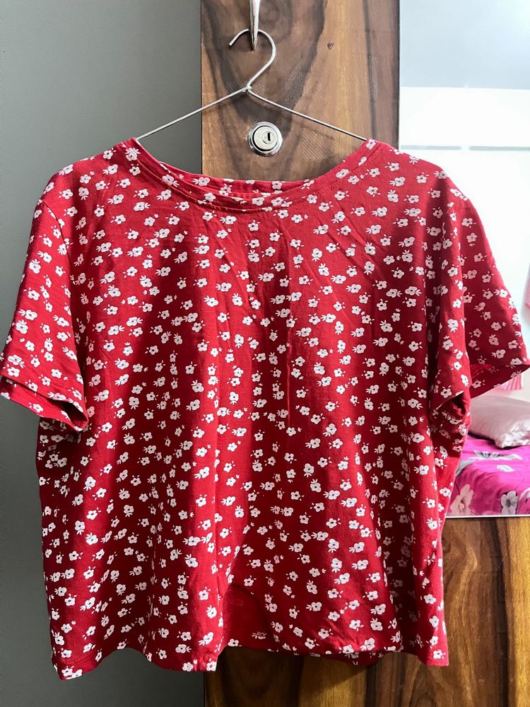 Red Floral Print Tee