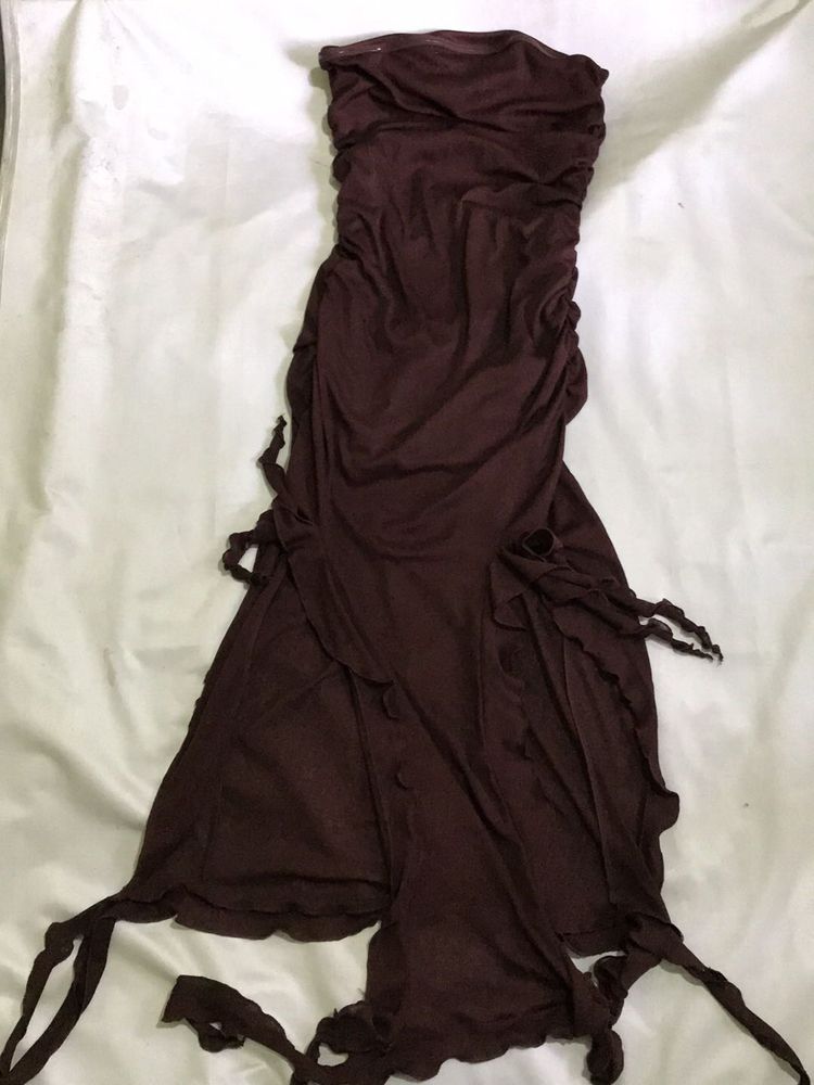 Brown Strapless Tie Dress