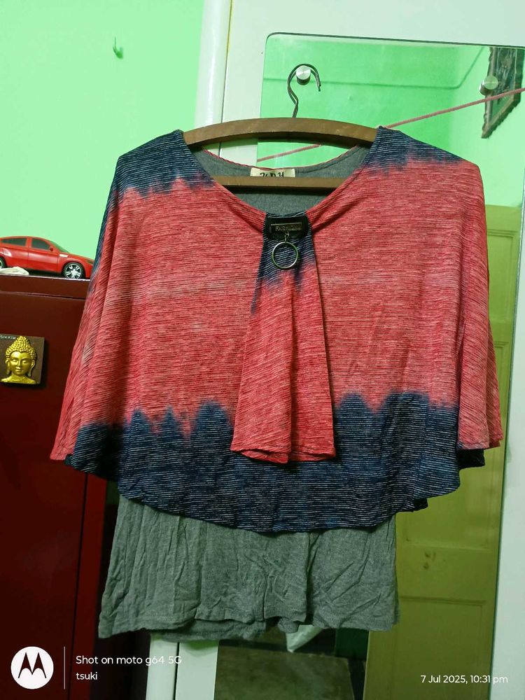 pink and blue cape style flowy fashionable top