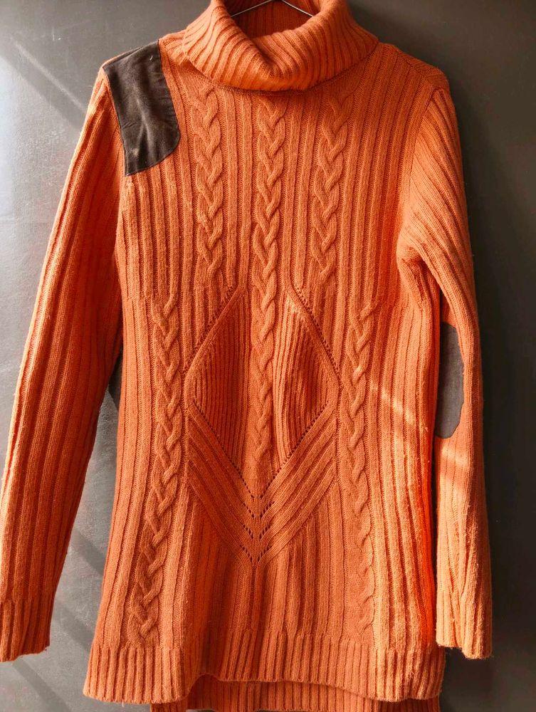 Orange Knit Turtleneck Sweater
