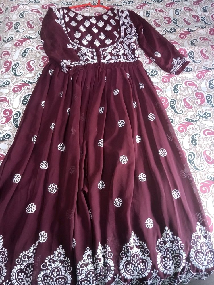Maroon Chikankari Heavy Gown