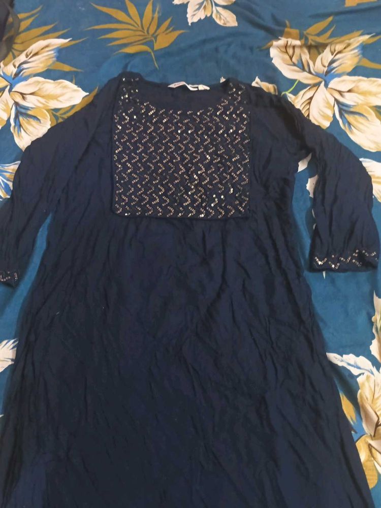 Navy Blue Embellished Tunic Dress