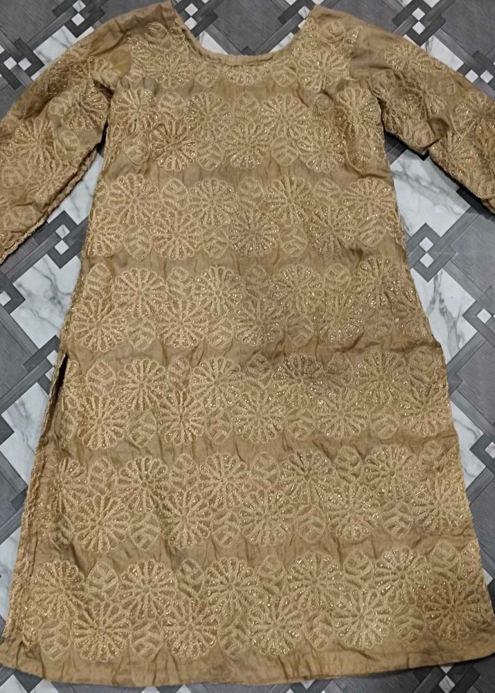 Embroidered Beige Kurti