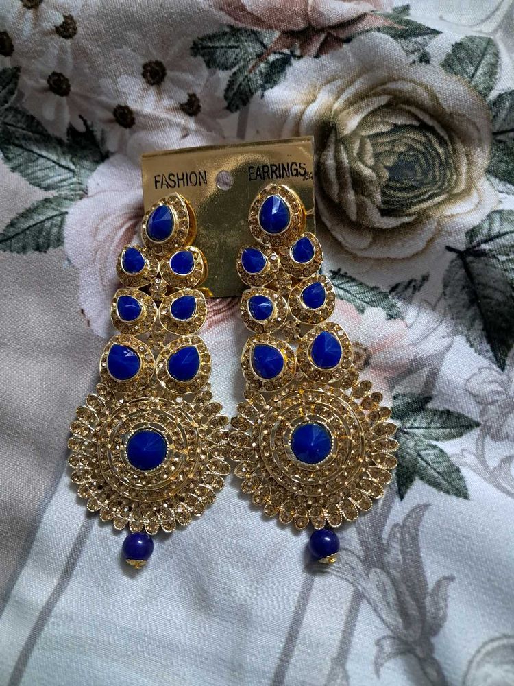 Fashion Earrings - Blue &amp; Gold