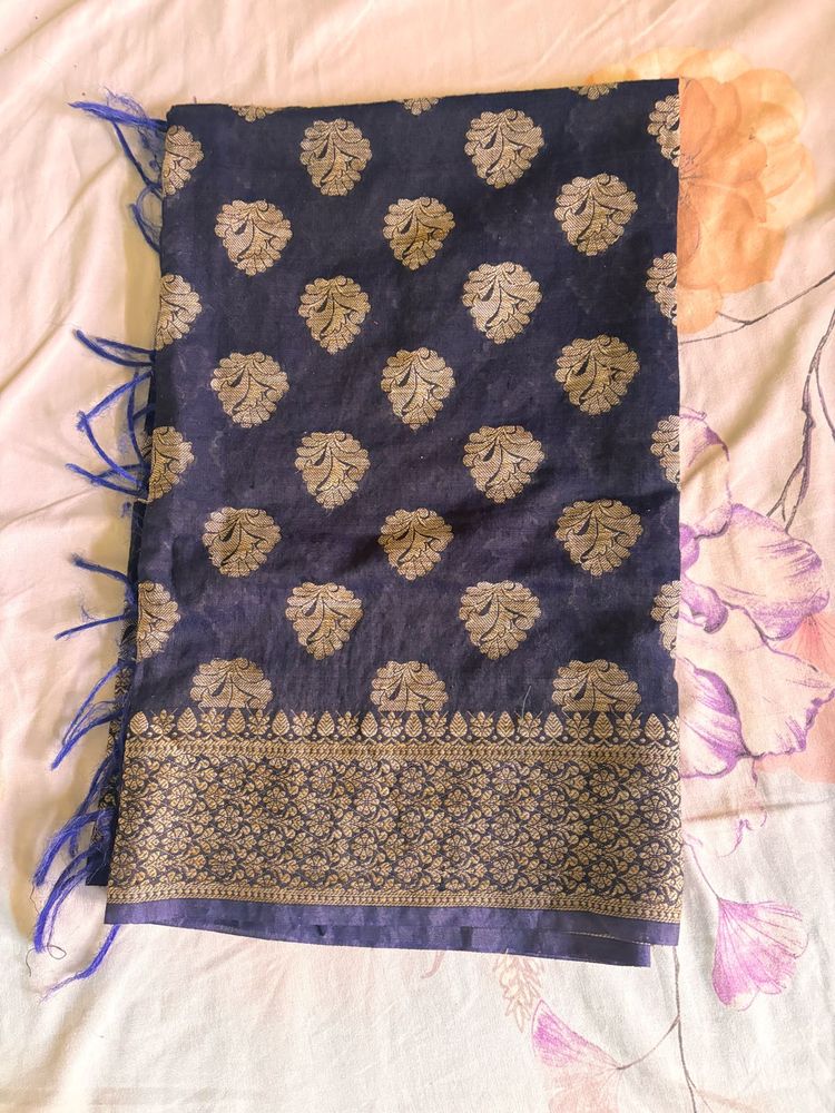Elegant Navy Blue Banarasi Dupatta