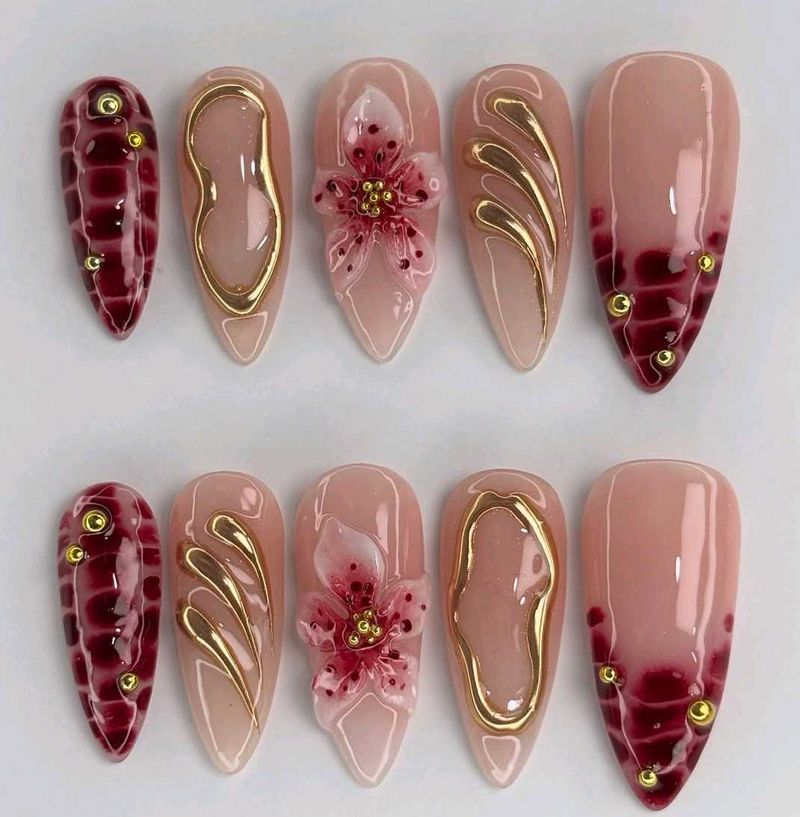 Croc Design With 3D Flower Orchid Gold Chrome