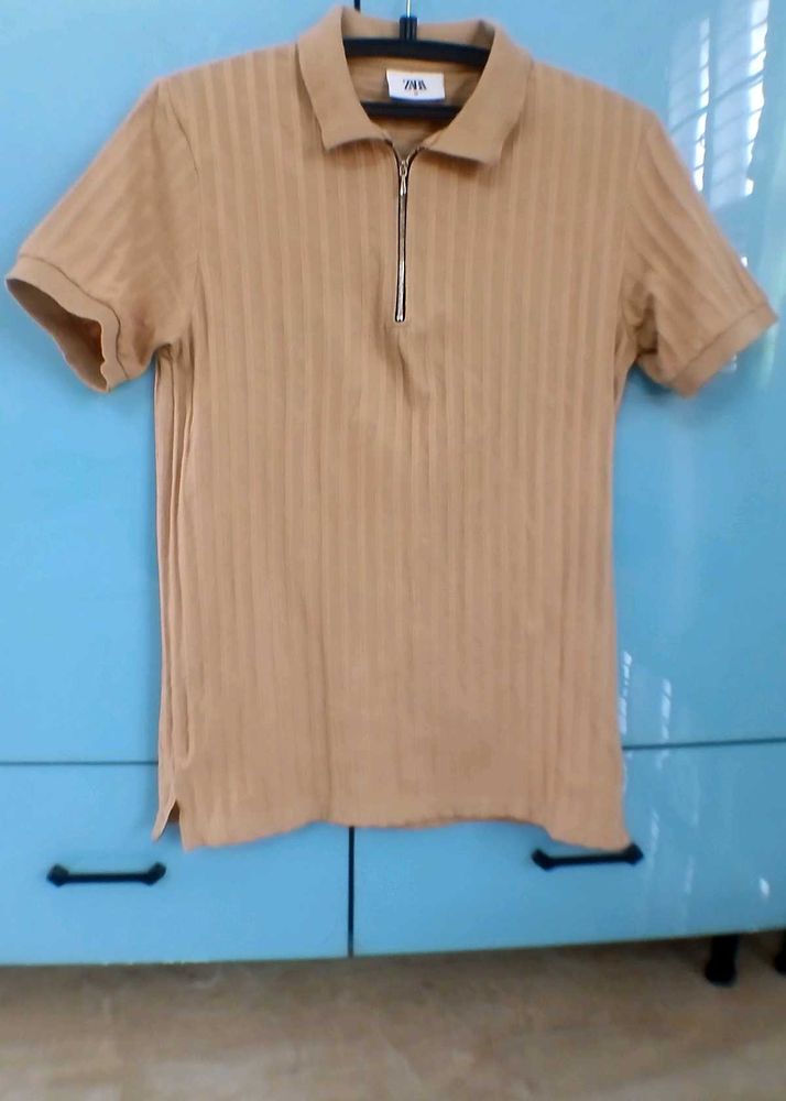 ZARA -Tan Ribbed Polo Shirt