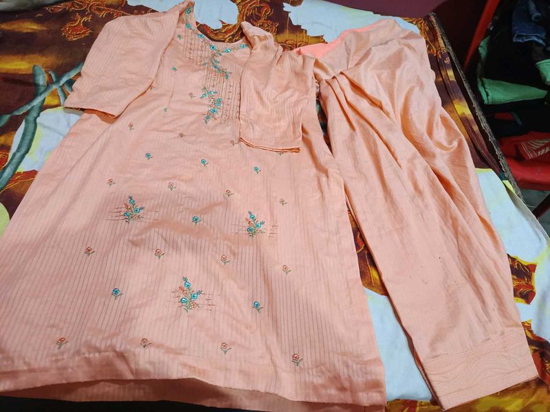 Elegant Peach Embroidered Kurta Set