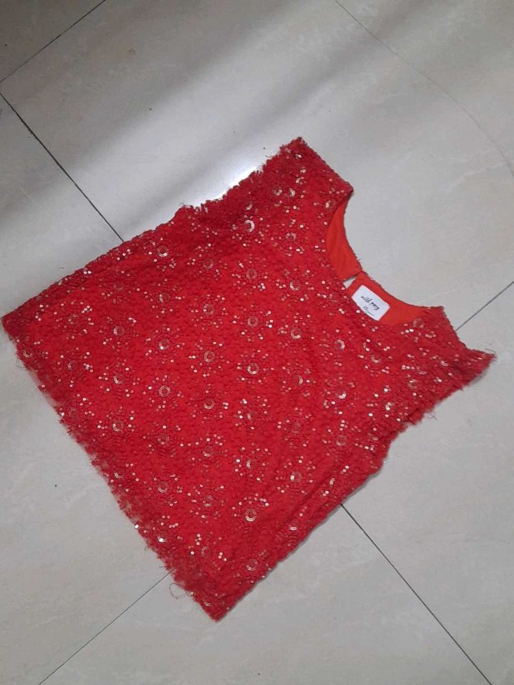 Red Sequence Crop Top