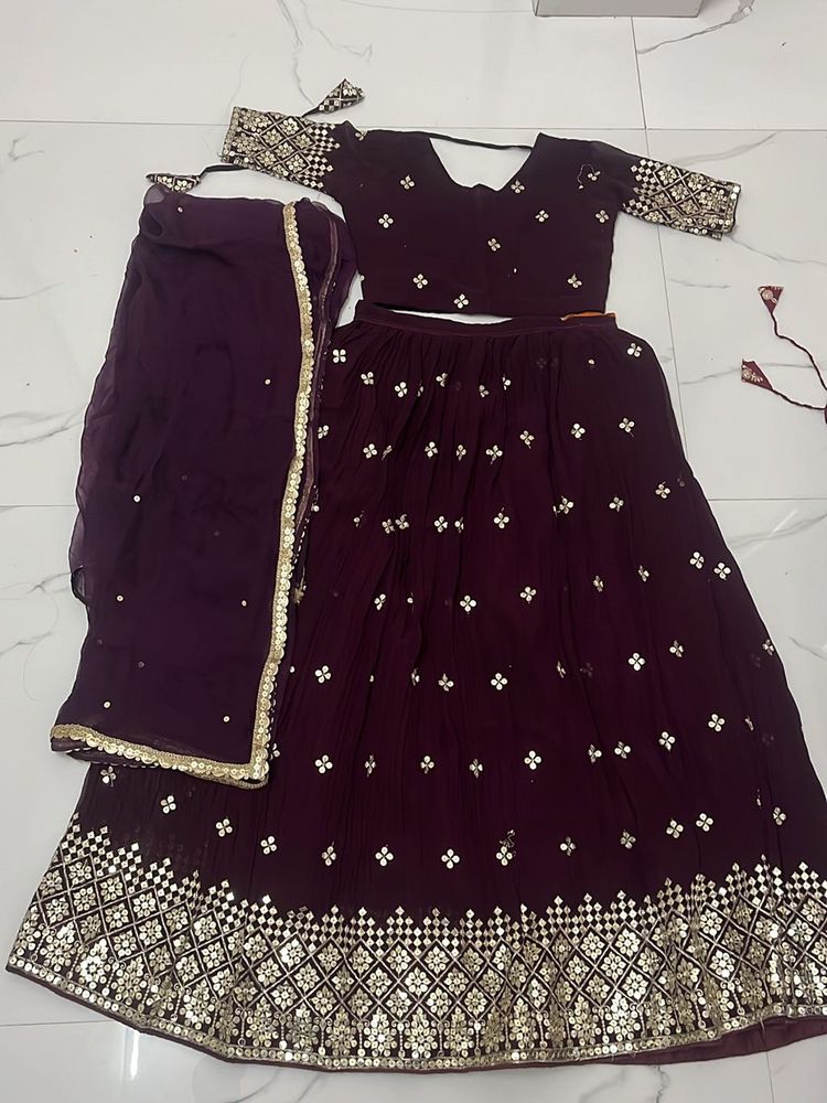 Burgundy Lehenga With Jodhpuri Faag ( Odhani)