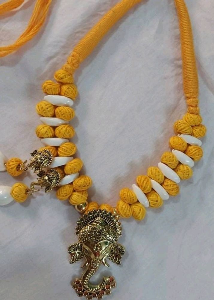 Golden Ganesh Head &amp; THREAD NECKLACE SET FOR Women