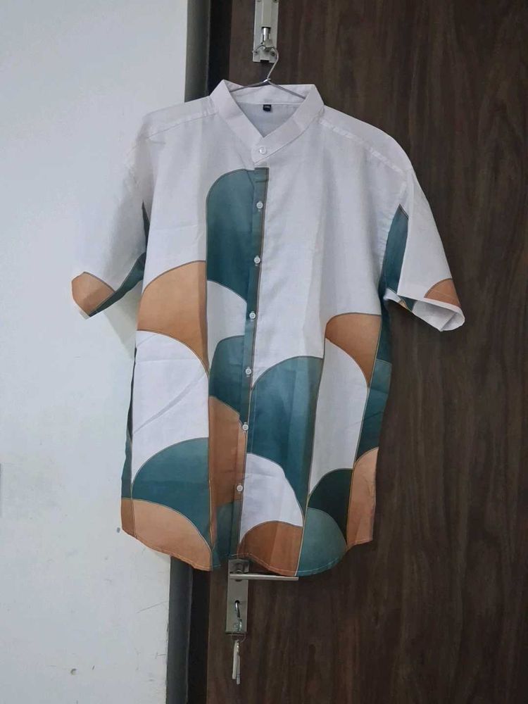 Abstract Print Mandarin Collar Shirt