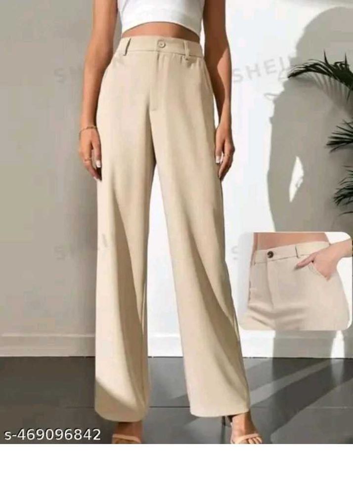 Beige Wide Leg Trousers