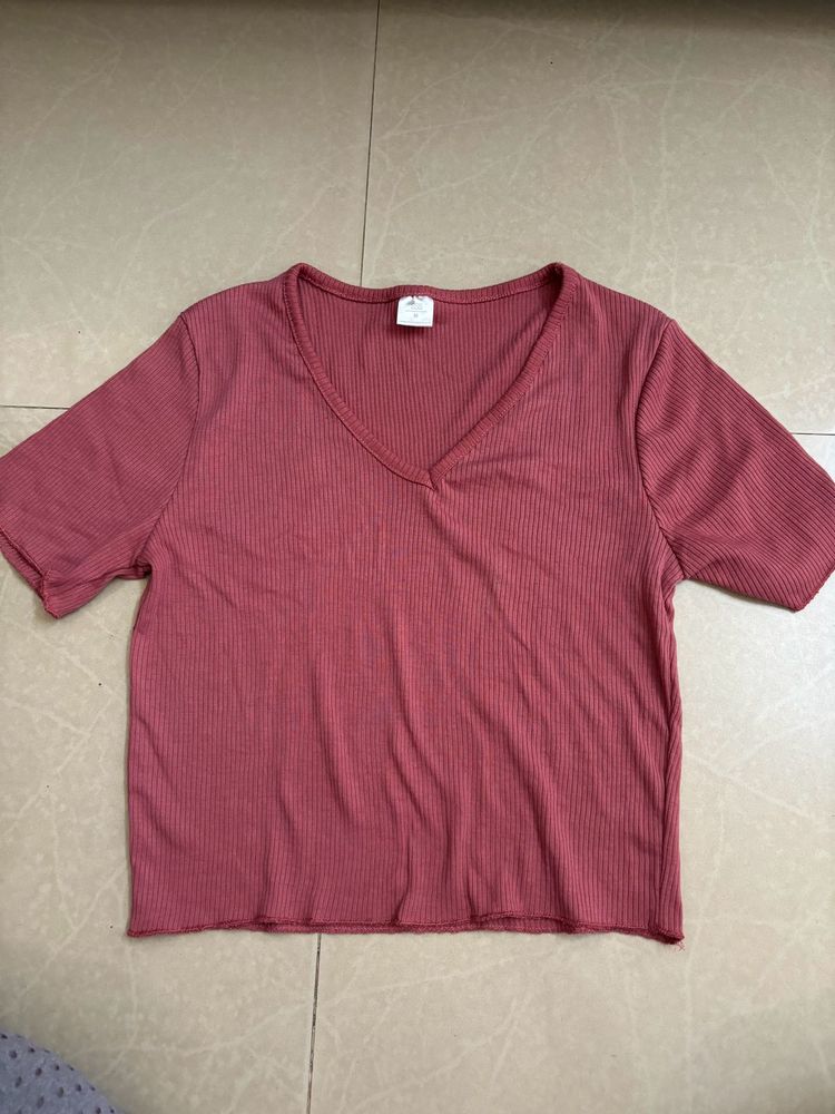 Pink V Neck Crop Top