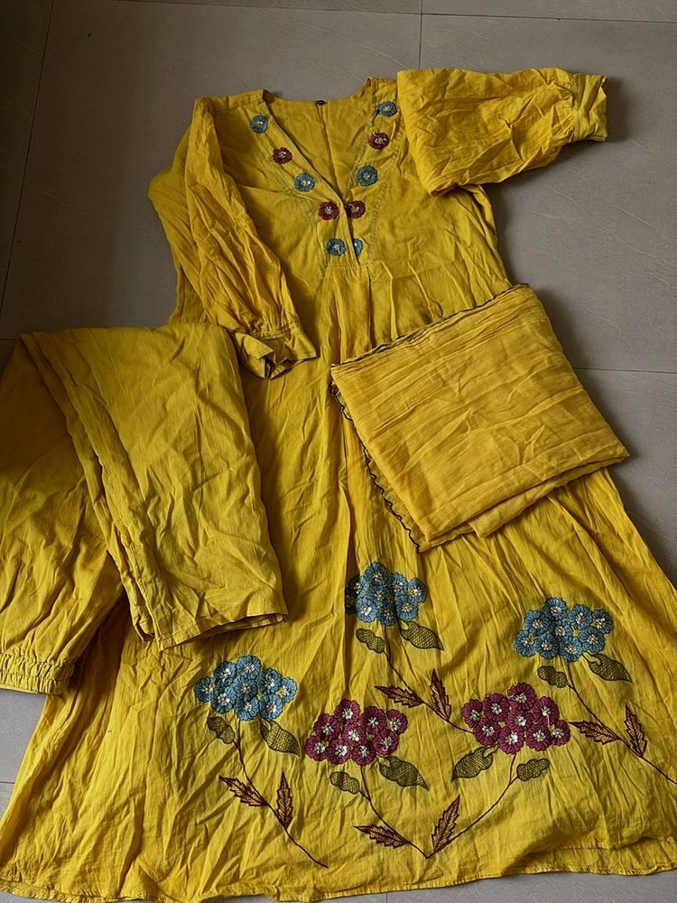Yellow Embroidered Kurta Set