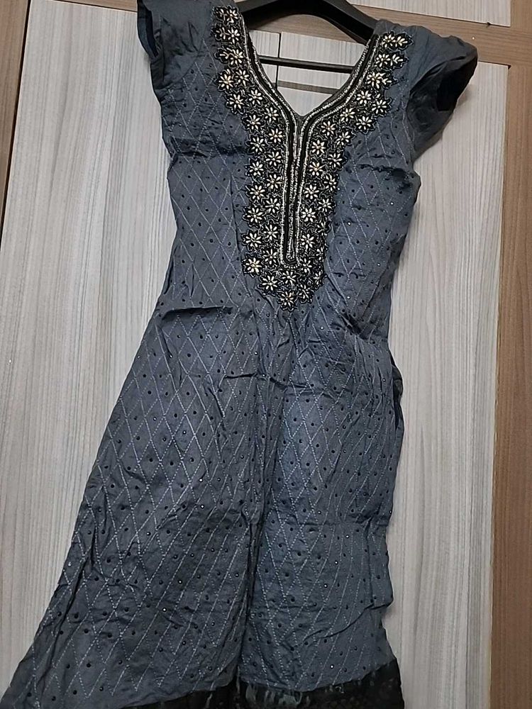 Black Stitched Kurti With Dupatta