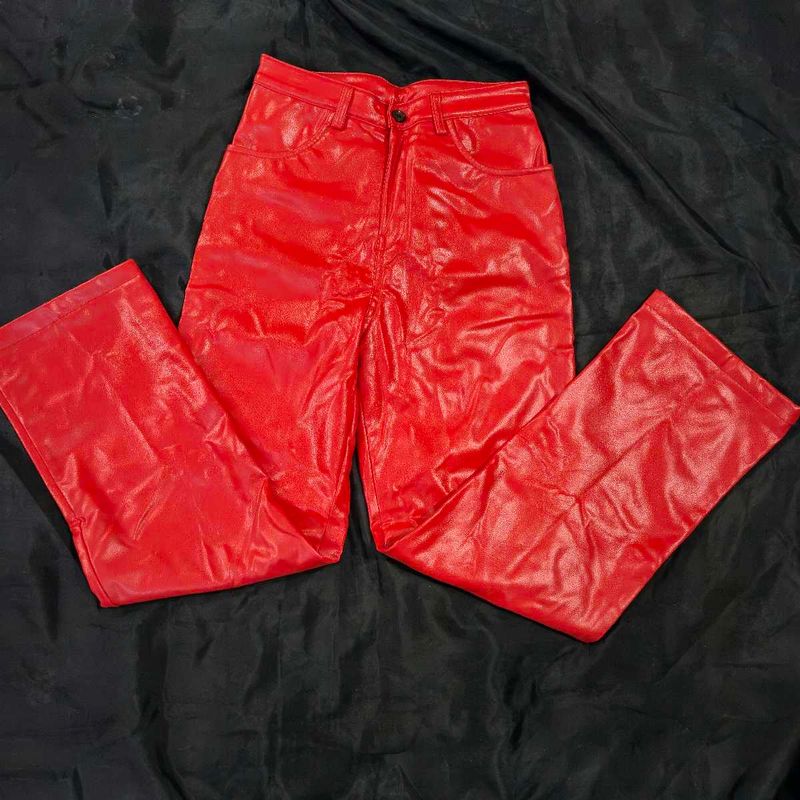 Red Faux Leather Pants|goth