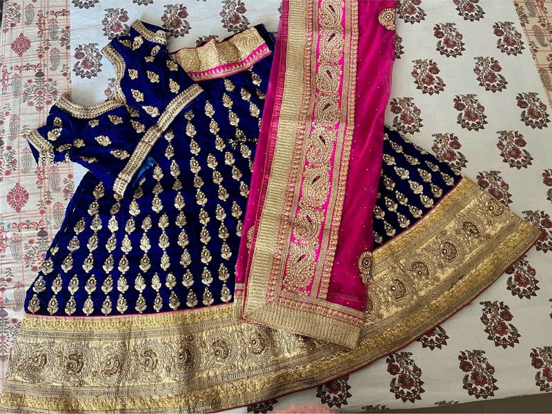 Heavy Embroidered Navy Blue Velvet Lehenga Choli