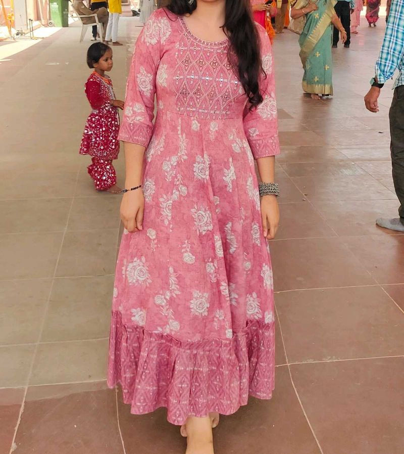 Pink Floral Print Anarkali Kurta