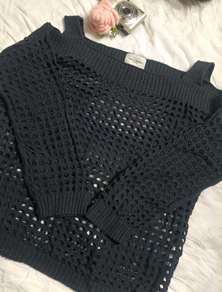 Open Knit Shoulder Cutout Top❤️‍🔥